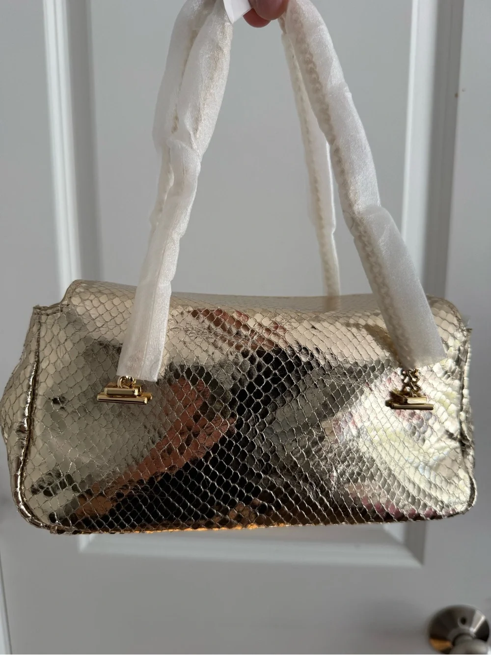J. Crew Metallic Gold Snake-Embossed Shoulder Bag